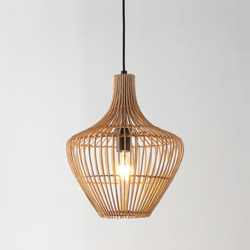 Lucas 13" Farmhouse Coastal Rattan 180" Cord Plug-In or Hardwired LED Pendant - JONATHAN Y